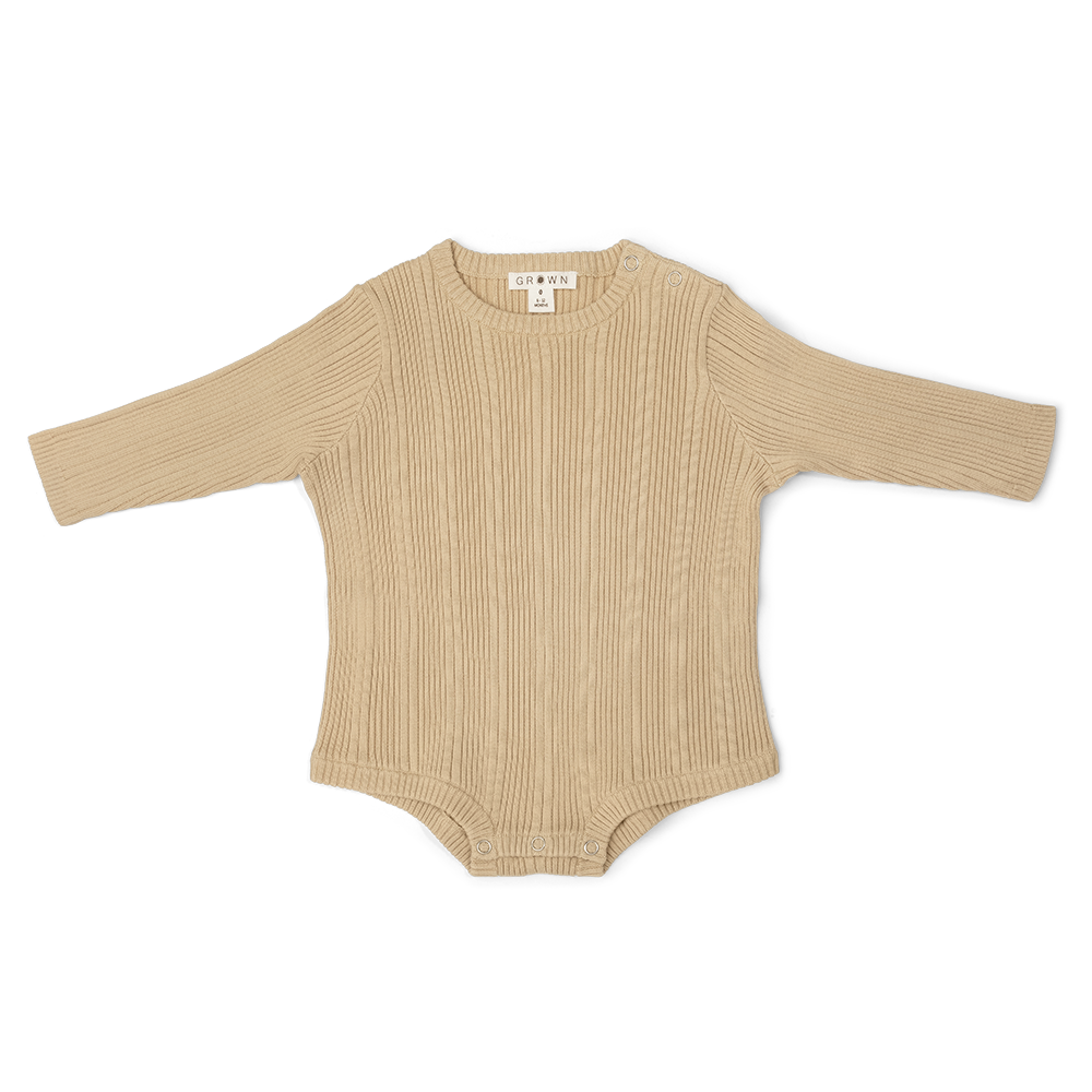 Grown Organic Ribbed Romper - Oyster