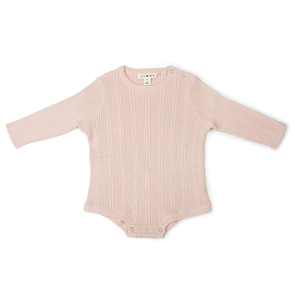 Grown Organic Ribbed Romper - Pink Salt