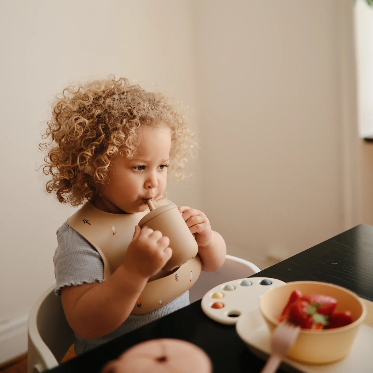 Silicone Training Cup + Straw - Natural