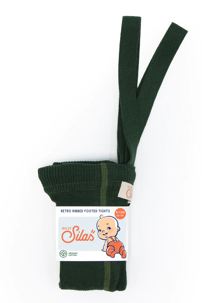 Silly Silas Footed Cotton Tights - Dark Forest Green