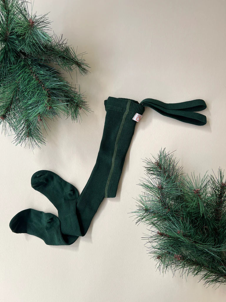 Silly Silas Footed Cotton Tights - Dark Forest Green