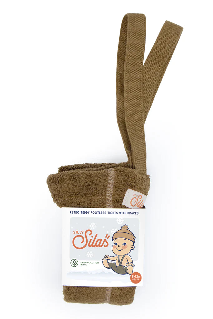 Silly Silas Teddy Warmy Footless Cotton Tights - Acorn Brown