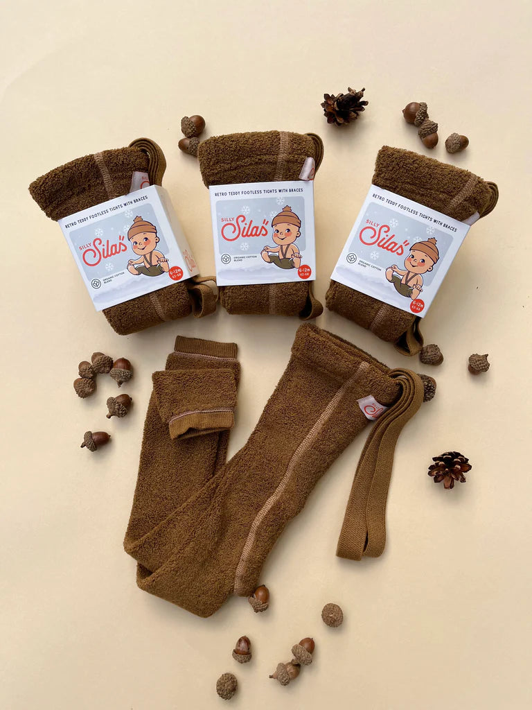 Silly Silas Teddy Warmy Footless Cotton Tights - Acorn Brown