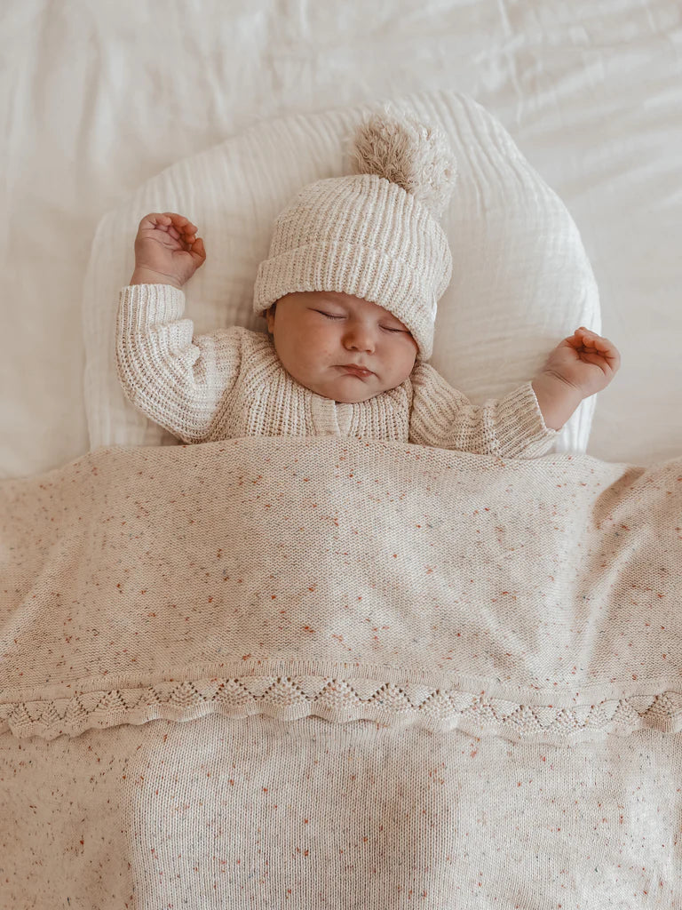 Ziggy Lou Heirloom Knitted Blanket - Oatmeal Fleck