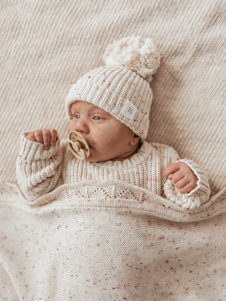 Ziggy Lou Heirloom Knitted Blanket - Oatmeal Fleck