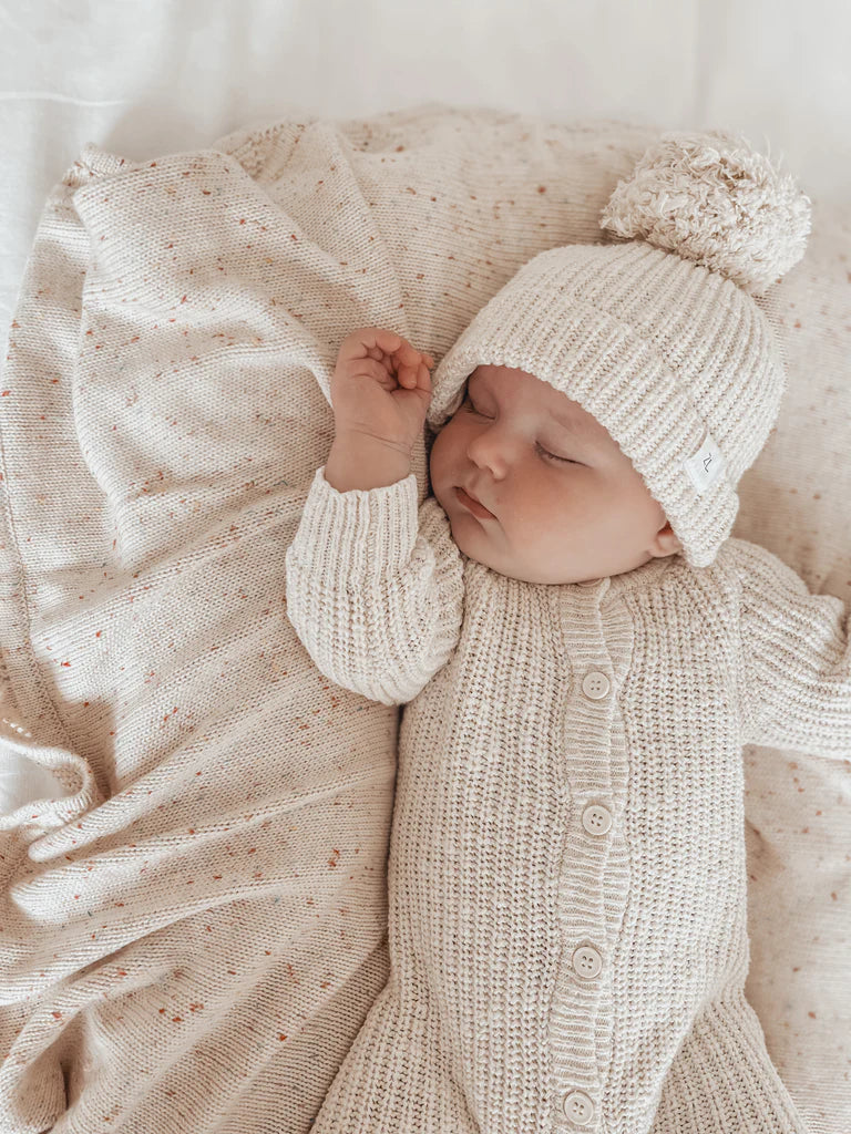 Ziggy Lou Heirloom Knitted Blanket - Oatmeal Fleck