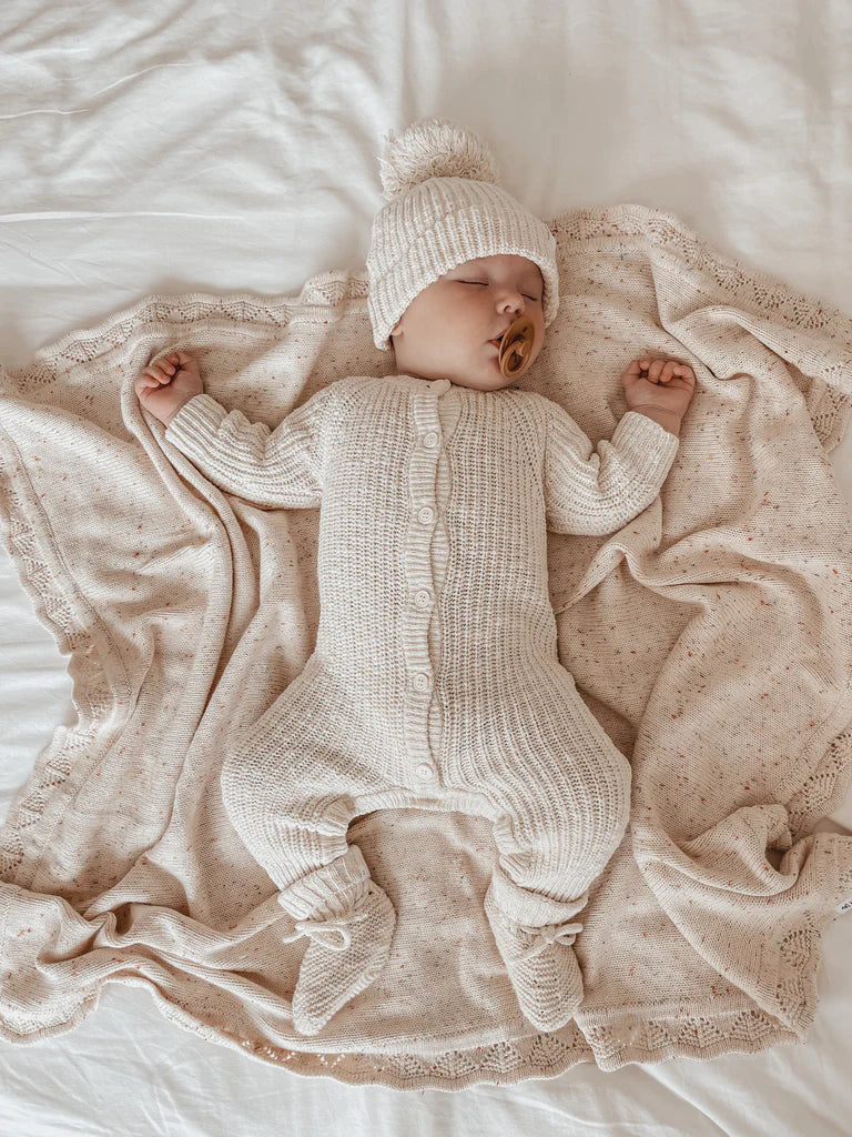 Ziggy Lou Heirloom Knitted Blanket - Oatmeal Fleck