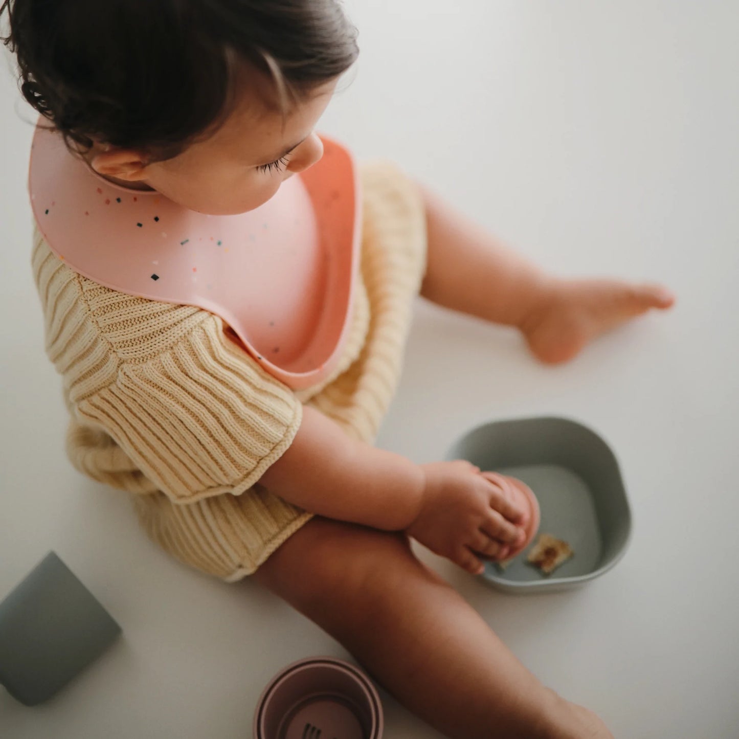 Silicone Baby Bib -Powder Pink Confetti