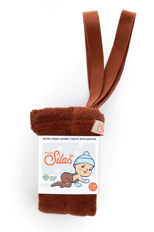 Silly Silas Teddy Warmy Footed Cotton Tights - Cinnamon