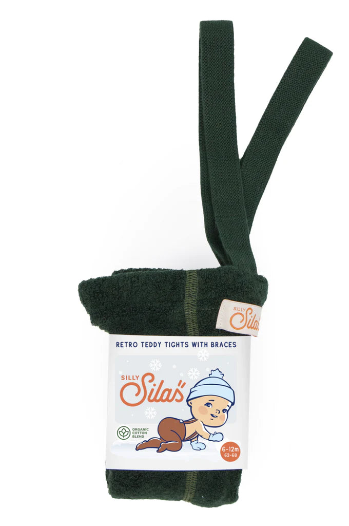 Silly Silas Teddy Warmy Footed Cotton Tights - Dark Forest Green