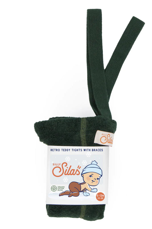 Silly Silas Teddy Warmy Footed Cotton Tights - Dark Forest Green