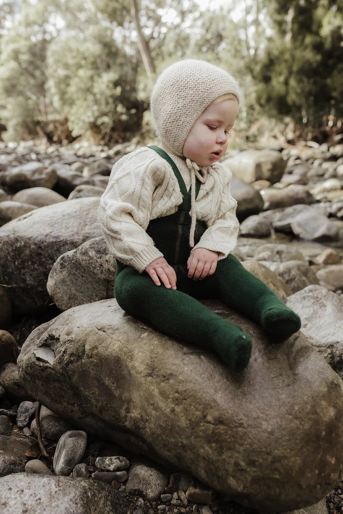 Silly Silas Teddy Warmy Footed Cotton Tights - Dark Forest Green