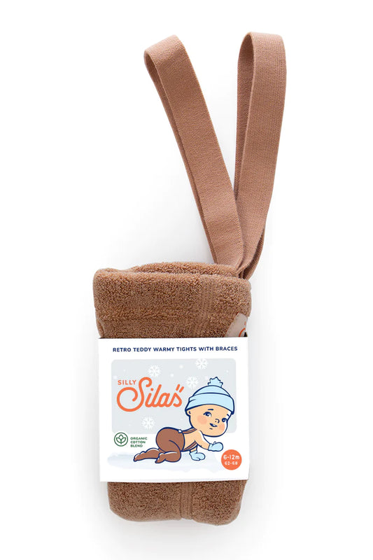 Silly Silas Teddy Warmy Footed Cotton Tights - Light Brown