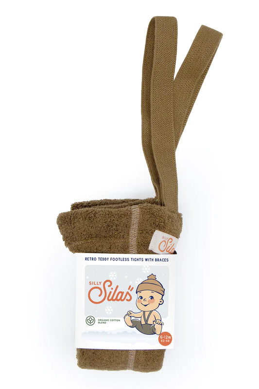 Silly Silas Teddy Warmy Footless Cotton Tights - Acorn Brown