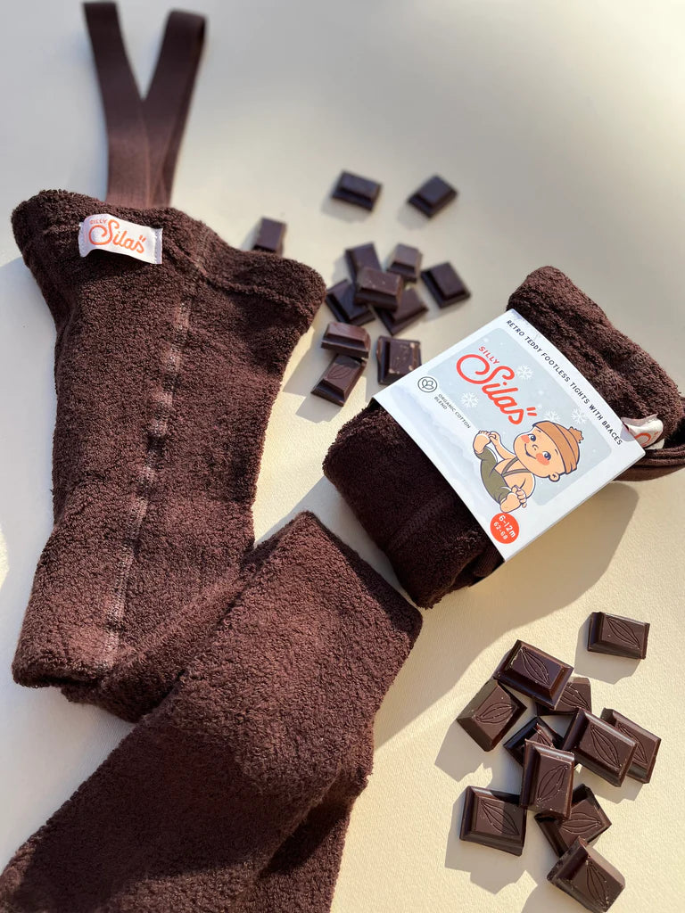 Silly Silas Teddy Warmy Footless Cotton Tights - Chocolate Brown