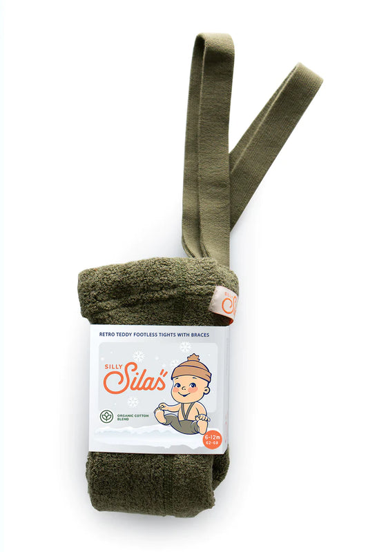Silly Silas Teddy Warmy Footless Cotton Tights - Olive