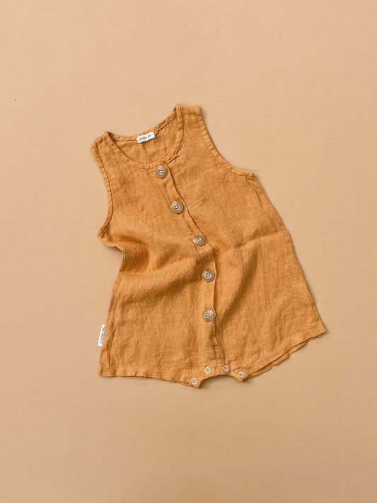 Ziggy Lou Linen Romper - Apricot