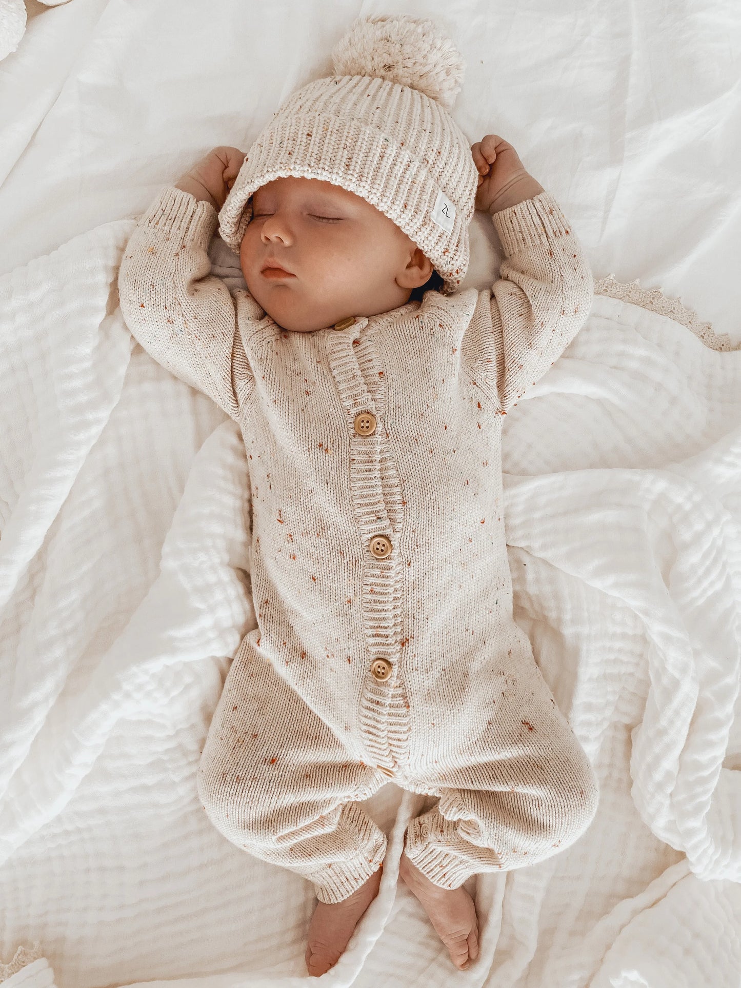 Ziggy Lou Classic Knit Romper - Oatmeal Fleck