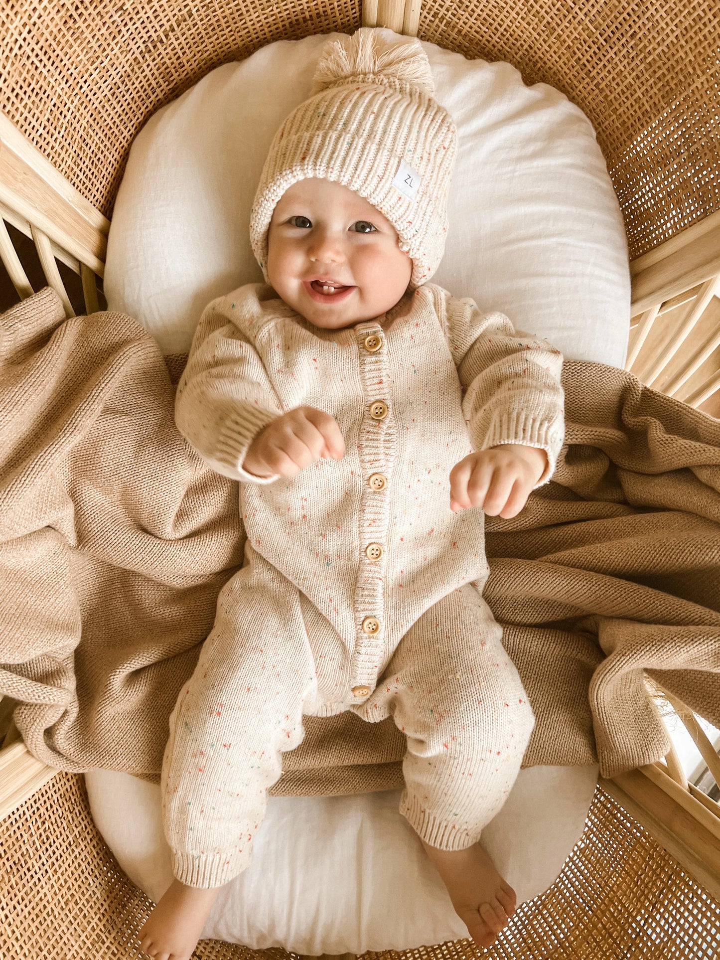 Ziggy Lou Classic Knit Romper - Oatmeal Fleck