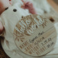 Wooden + Acrylic "Hello World' birth announcement disc